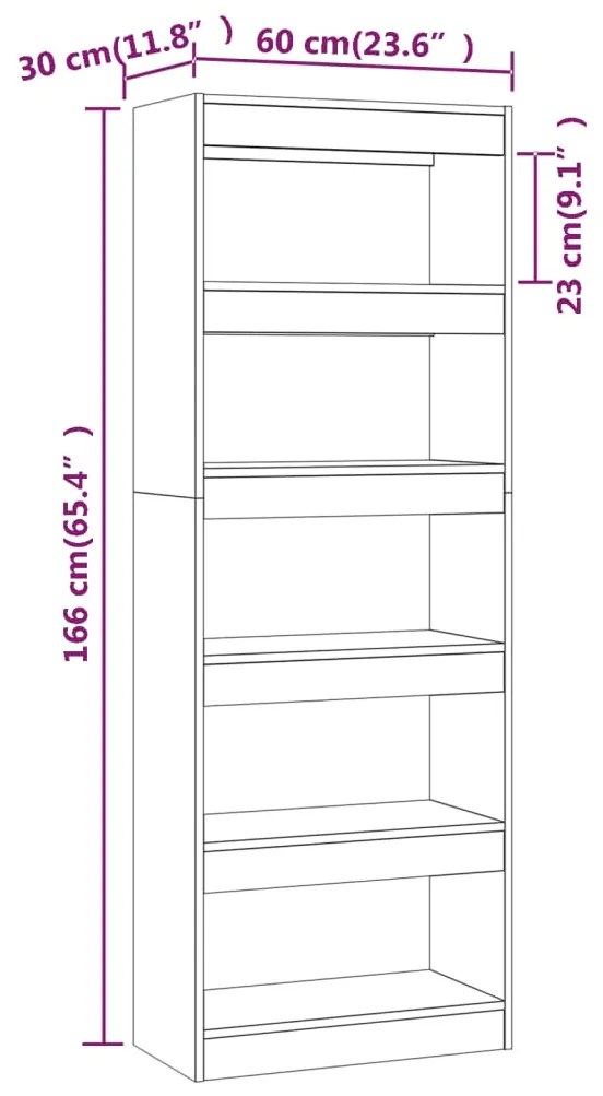 Libreria/Divisorio Rovere Fumo 60x30x166 cm in Truciolato