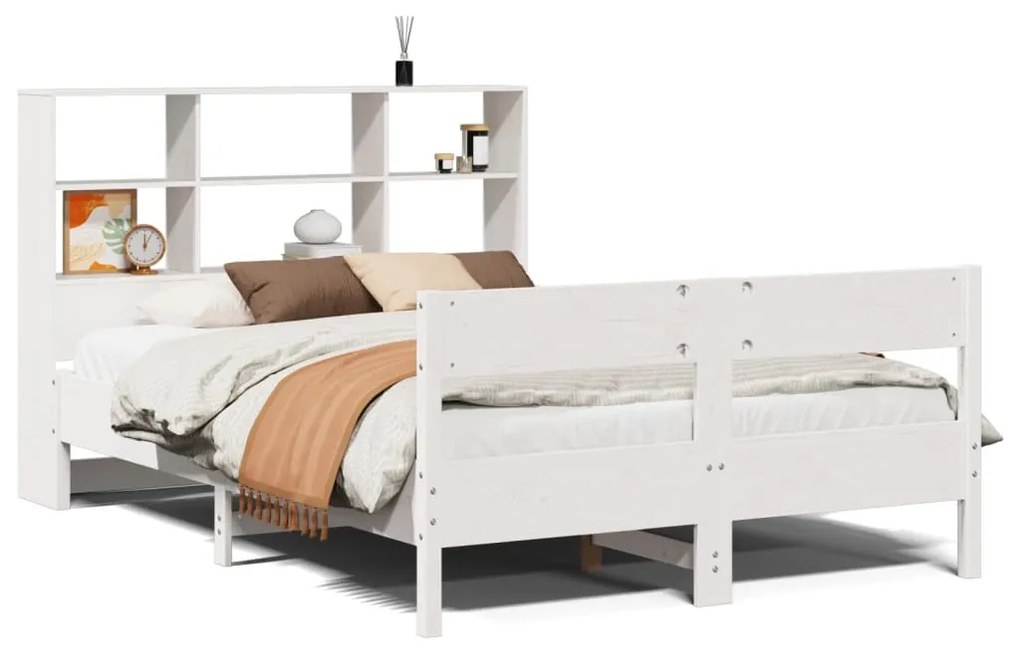 Letto libreria senza materasso bianco 160x200 cm legno di pino