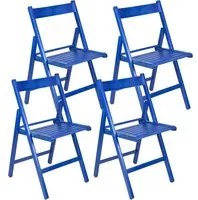 Set 4 Sedie Pieghevole 47,5x42,5x45/79 cm in Legno di Faggio FSC Blu