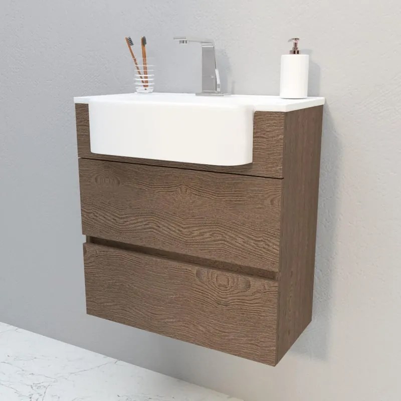 Mobile da bagno sospeso sotto lavabo L 70 x H 72 x P 33.5 cm marrone laminato opaco, 2 cassetti BADEN HAUS Paris