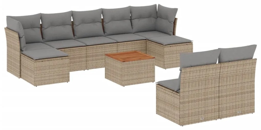 Set Divano da Giardino 10 pz con Cuscini Beige Misto Polyrattan