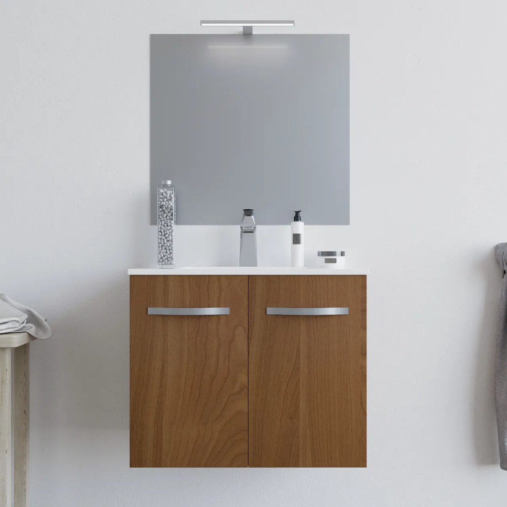 Mobile bagno BUMA60 Rovere scuro 8160 con lavabo e specchio