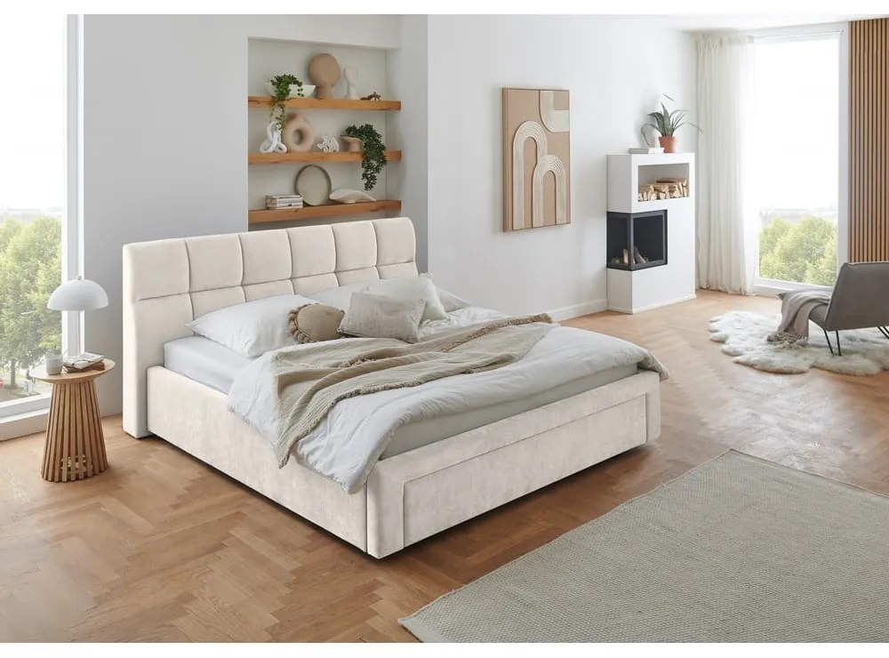 Letto matrimoniale imbottito beige rete non inclusa 180x200 cm Canyon – Meise Möbel