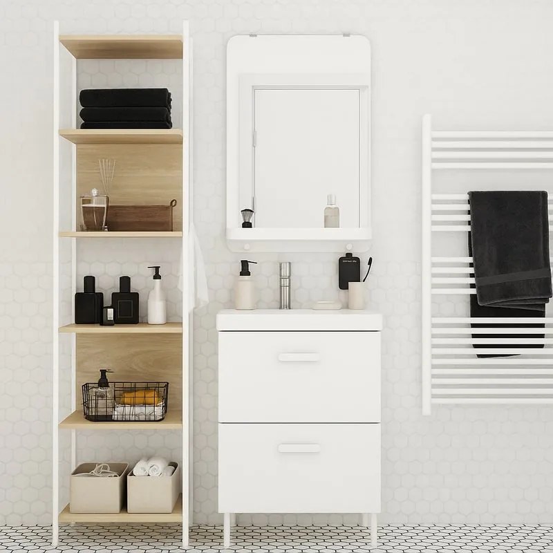 Mobile da bagno a terra sotto lavabo L 50 x H 80 x P 40 cm bianco laccato opaco, 2 cassetti SENSEA Easy