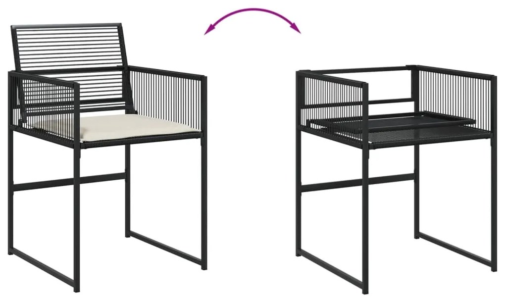 Set da pranzo da giardino 15 pz con cuscini nero in polyrattan