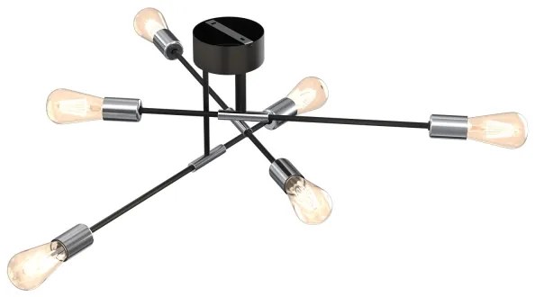 Lampadario on a pole FLAME 6xE27/60W/230V nero/cromo lucido