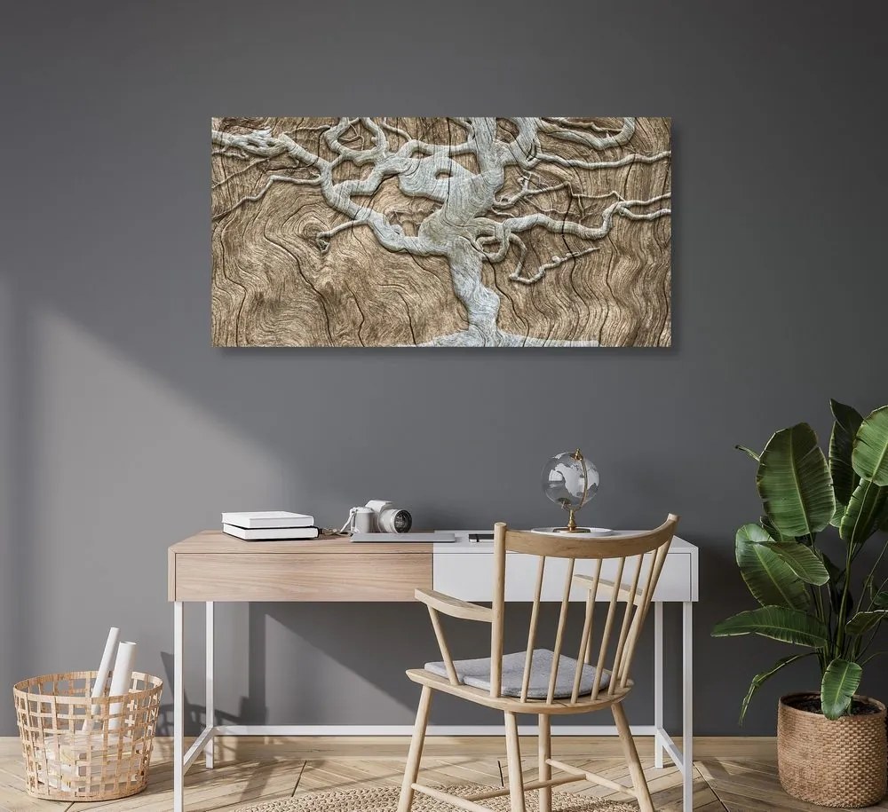 Quadro su tela – Albero astratto su legno in tonalità beige