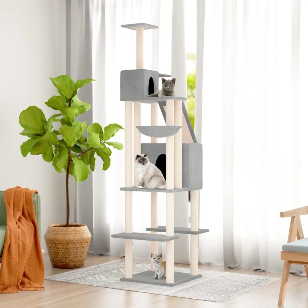 Albero per gatti con tiragraffi in sisal grigio chiaro 201 cm