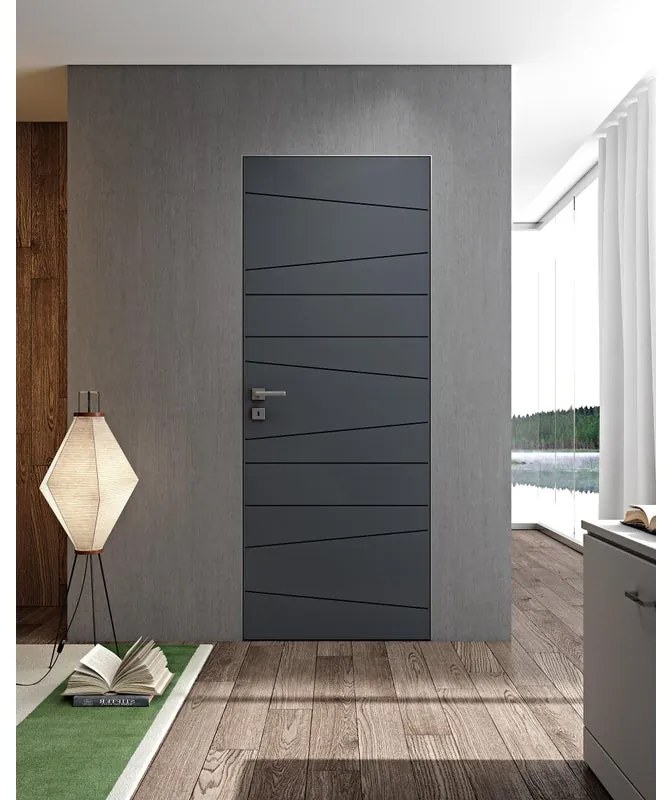 Porta filomuro battente filomuro Riga2053 ardesia L 60 x H 210 cm destra