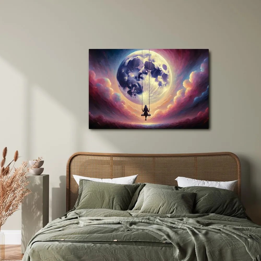 Quadro su tela – Ragazza sull’altalena sotto la luna