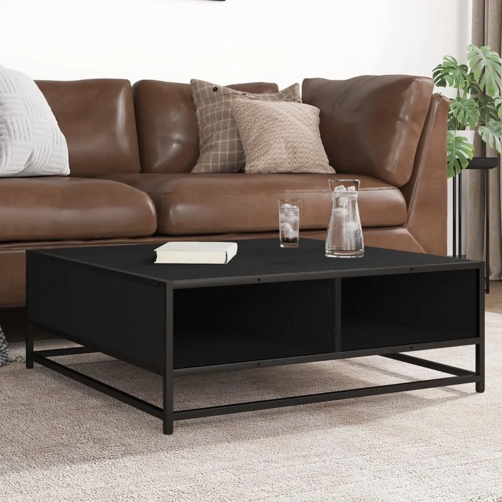 Tavolino Da Salotto Nero 80x80x30 Cm İn Truciolato E Metallo /