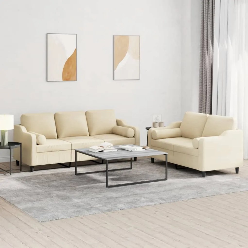 Set Divani 2 Pz Con Cuscini Crema İn Tessuto /