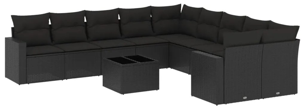 Set divani da giardino 11 pz con cuscini in polyrattan nero