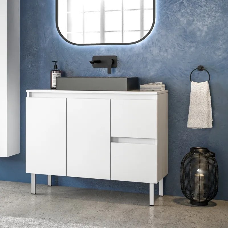 Mobile bagno 100cm a terra con 2 cassetti e 2 sportelli TOD-100PP - KAMALU