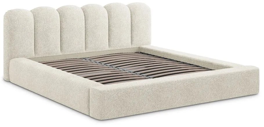 Letto matrimoniale imbottito beige con vano contenitore con griglia 160x200 cm Mano - Makamii