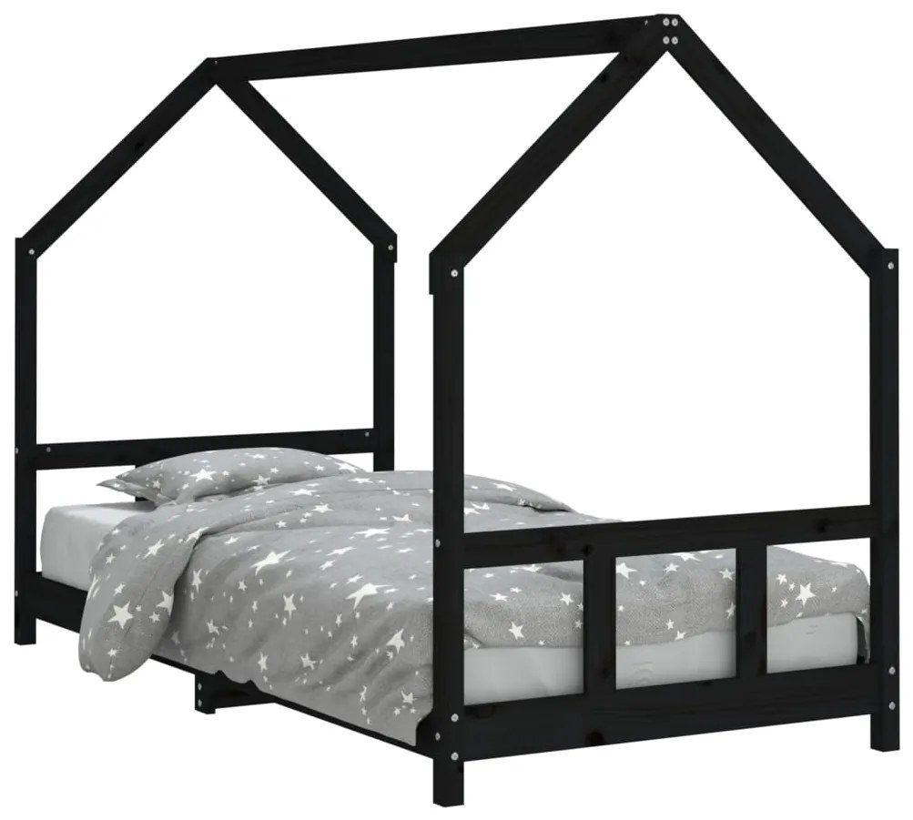 Giroletto per bambini nero 90x200 cm in legno massello di pino