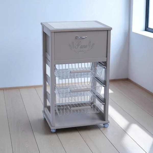 Carrello cucina portafrutta con portapane LACCATO TORTORA