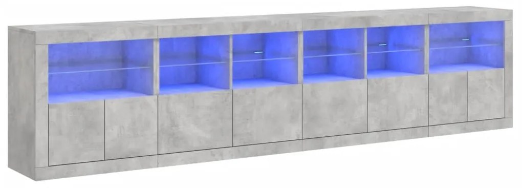 Credenza con luci led grigio cemento 283x37x67 cm