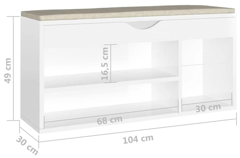 Panca Porta Scarpe Cuscino Bianco Lucido 104x30x49 Multistrato