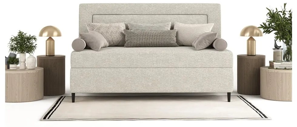 Letto singolo imbottito grigio e beige 100x200 cm Alba - Maison de Rêve