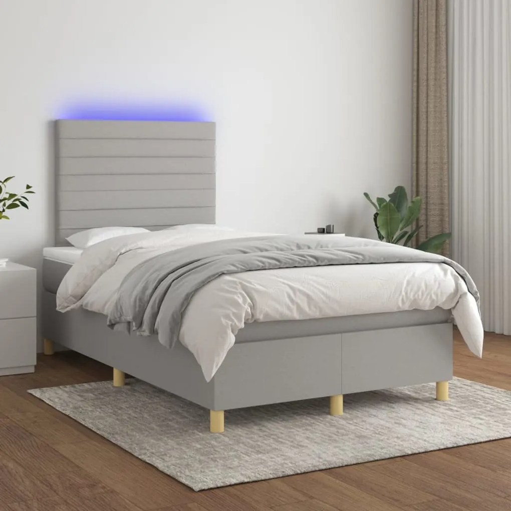 Letto A Molle Materasso E Led Grigio Chiaro 120x200 Cm Tessuto /