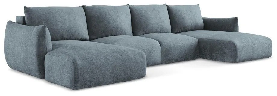 Divano angolare blu allungabile (a U) con rivestimento in ciniglia Leila – Makamii