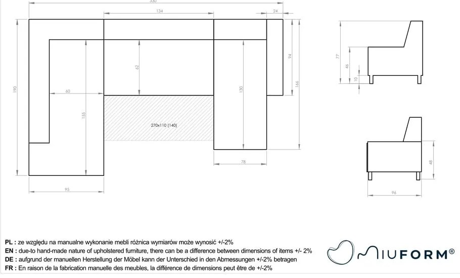 Divano letto a U grigio chiaro, angolo destro Dazzling Daisy - Miuform