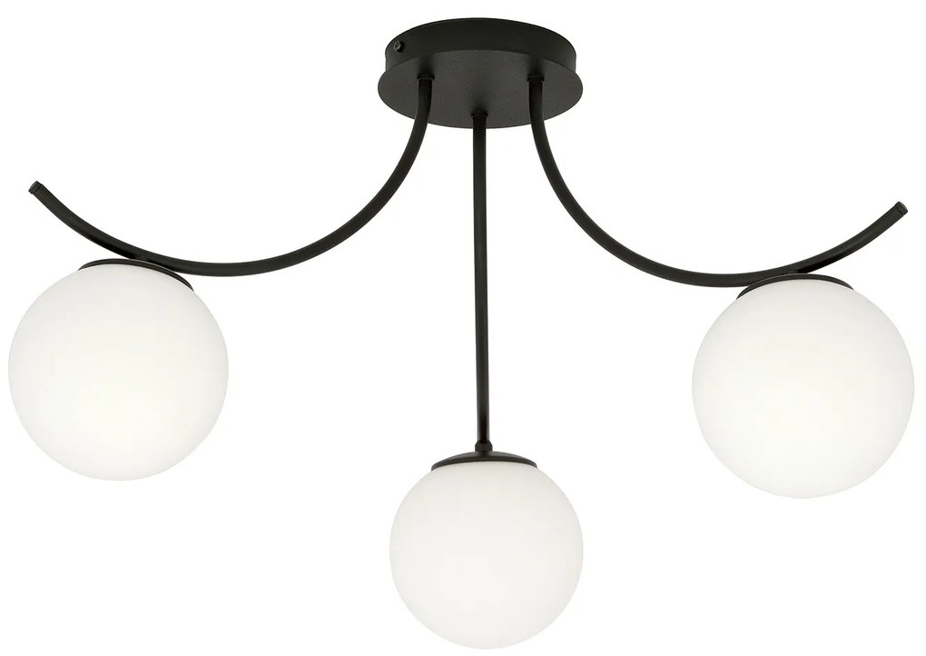 Plafoniera Moderna 3 Luci Coeo In Acciaio Nero E Diffusori In Vetro Opale