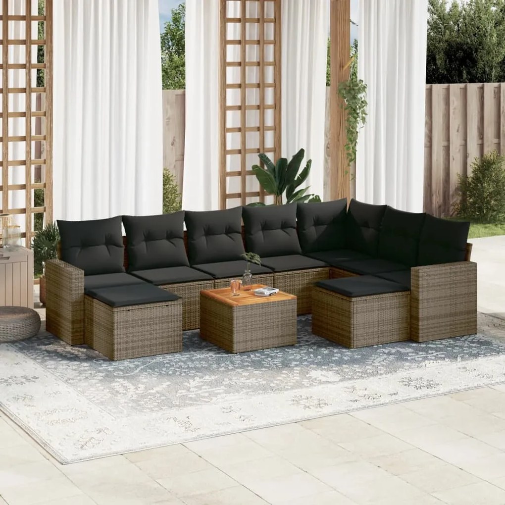 Set divano da giardino 10 pz con cuscini grigio in polyrattan
