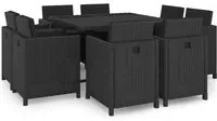 Set da Pranzo da Giardino 9 pz con Cuscini in Polyrattan Nero 46376