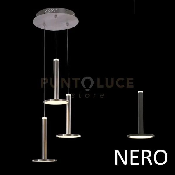 Tua, lampada a sospensione 3 luci, nero opaco, led/27w 3000k 1400lm...