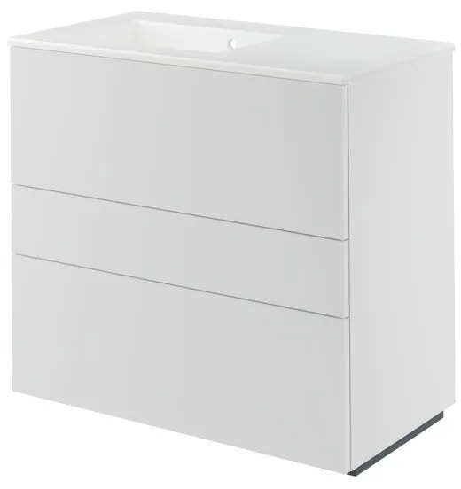 Mobile da bagno a terra L 90 x H 84 x P 48 cm bianco, 3 cassetti Apertura push-pull SENSEA Neo Line, Maniglie acquistabili separatamente