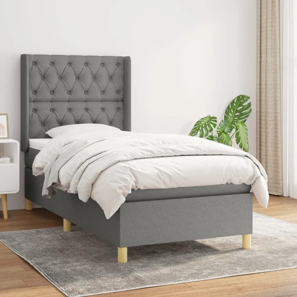 Giroletto A Molle Con Materasso Grigio Scuro 80x200 Cm Tessuto /