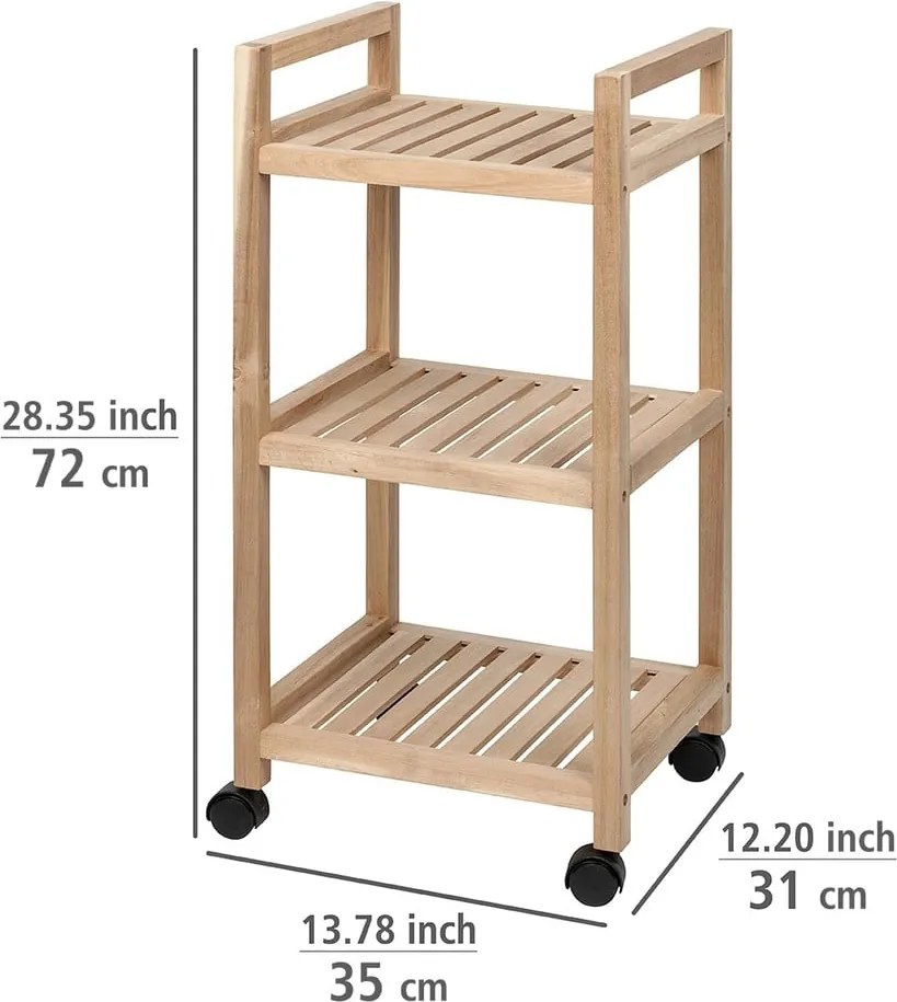 Scaffale da bagno in legno di acacia con tre ripiani su ruote 35x72 cm Acina - Wenko