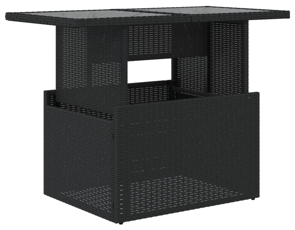 Tavolo da giardino piano in vetro nero 100x55x73 cm polyrattan