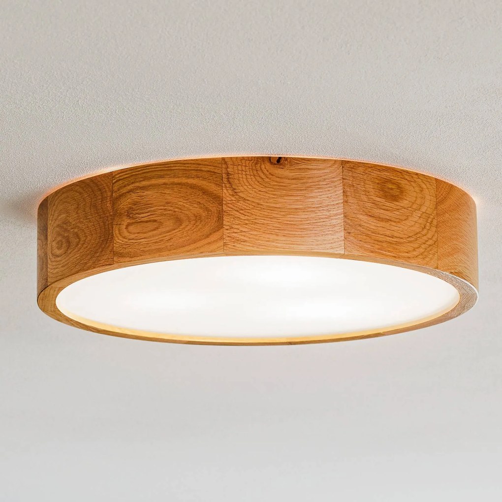 TEMAR LIGHTING Plafoniera Cleo, Ø 38 cm, a 3 luci, legno di quercia, E27