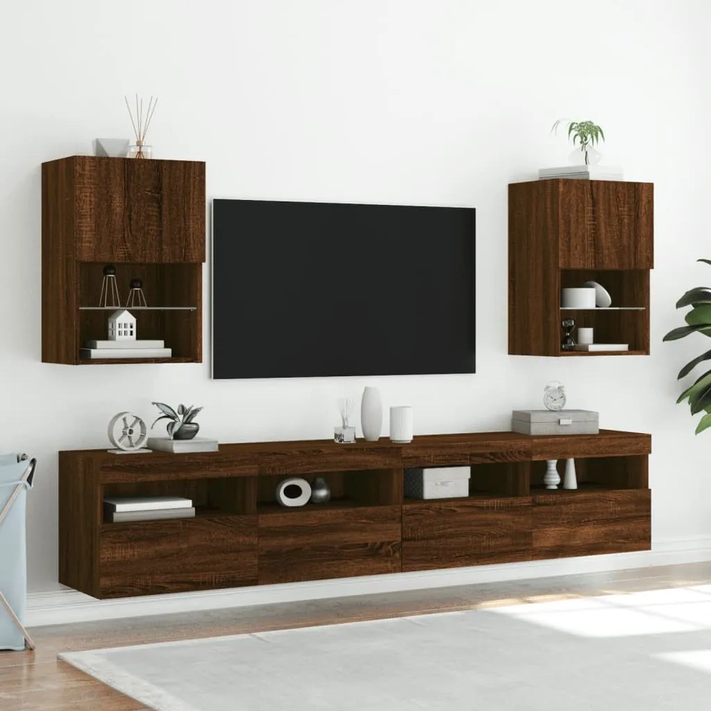 Mobile tv con luci led rovere marrone 40,5x30x60 cm