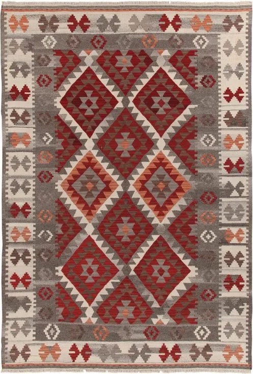 Tappeto Kilim Zagros in lana Grigio e arancione L 230 x L 160 cm