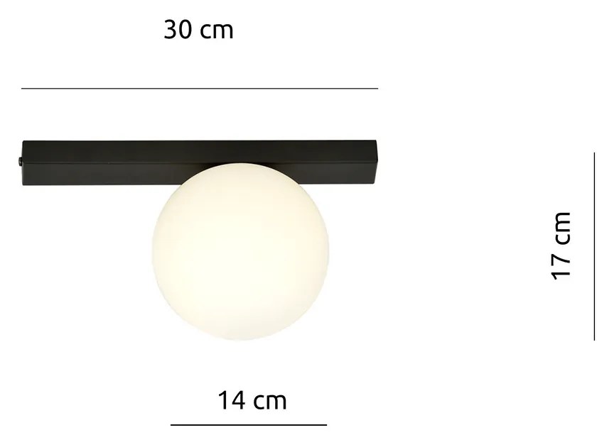Plafoniera Moderna 1 Luce Giapeto Barra In Acciaio Nero E Sfera Di Vetro Opale
