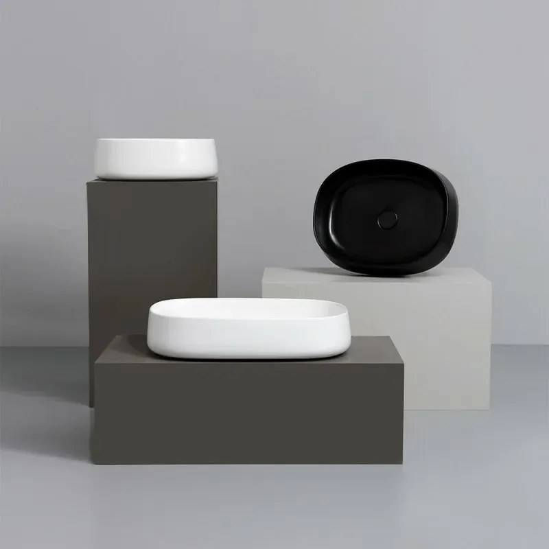Lavabo da appoggio 60 cm rettangolare in ceramica bianco lucido Milos