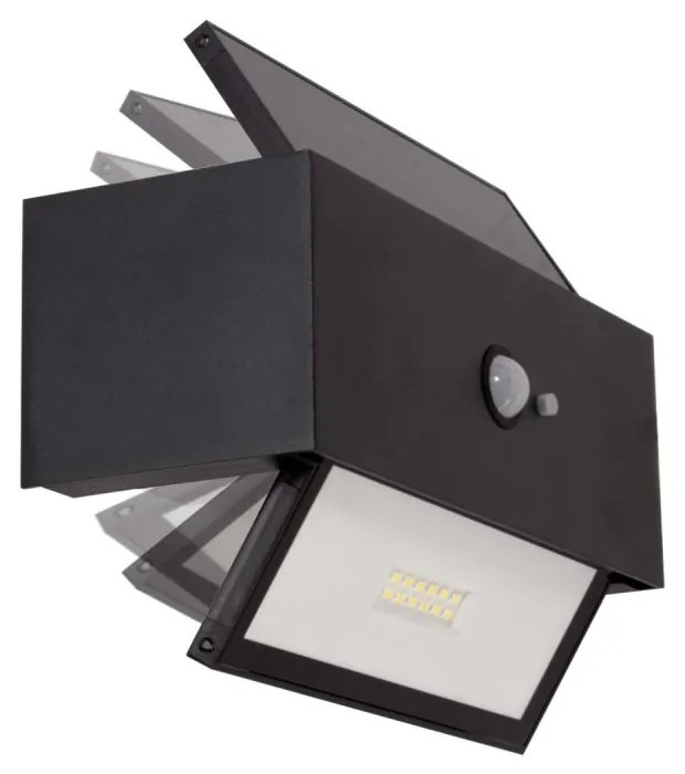 Applique LED Solare Nera, Rettangolare, con Sensore di Movimento Colore Bianco Naturale 4.000K