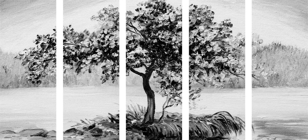 Quadri 5 pezzi – Ciliegio orientale in bianco e nero