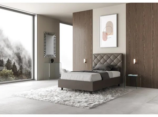 Letto senza rete imbottito 140x200 similpelle cappuccino Priya