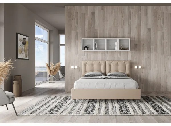 Letto matrimoniale senza rete imbottito 160x200 similpelle tortora Annalisa