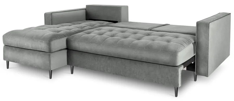 Divano letto angolare in velluto grigio chiaro, angolo sinistro Santo - Milo Casa