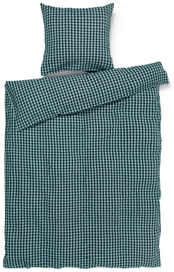 Set copripiumino e federa verde e blu in crêpe per letto singolo 140x200 cm Bæk&amp;Bølge – JUNA
