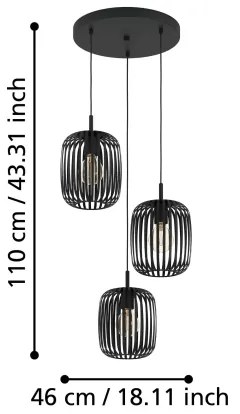 Eglo 900686 - Lampadario a sospensione con filo ROMAZZINA 3xE27/40W/230V nero