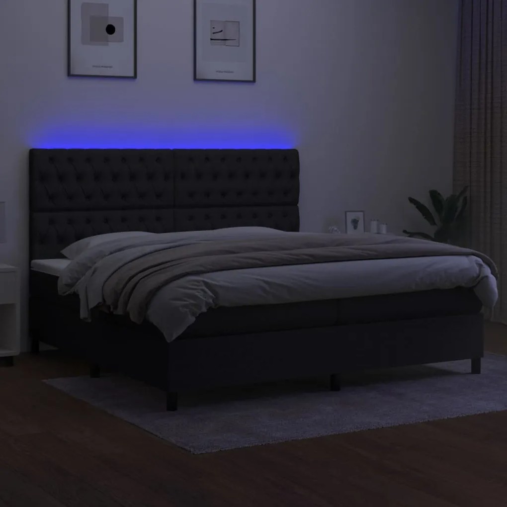 Letto a molle materasso e led nero 200x200cm in tessuto