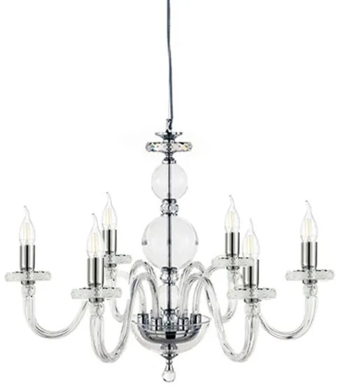 Lampada a sospensione BACH senza paralume in vetro trasparente 8 LUCI D84 cm CROMO