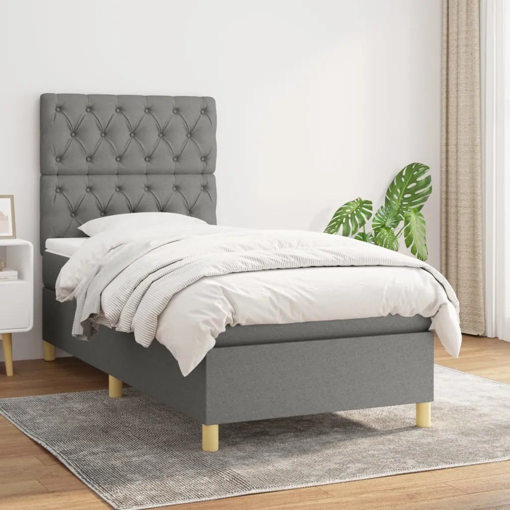 Giroletto A Molle Con Materasso Grigio Scuro 80x200 Cm Tessuto /